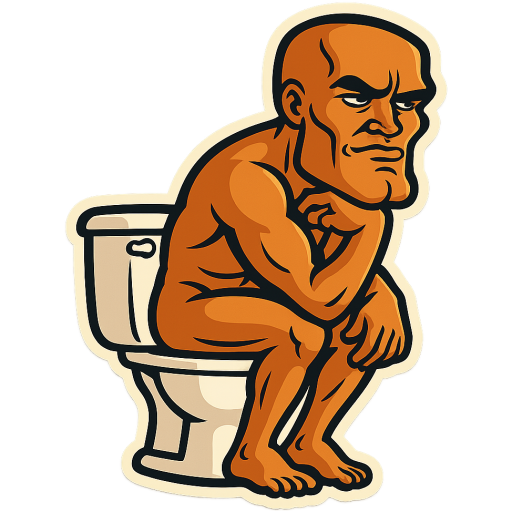 The Thinker, on the toilet, with a jawline